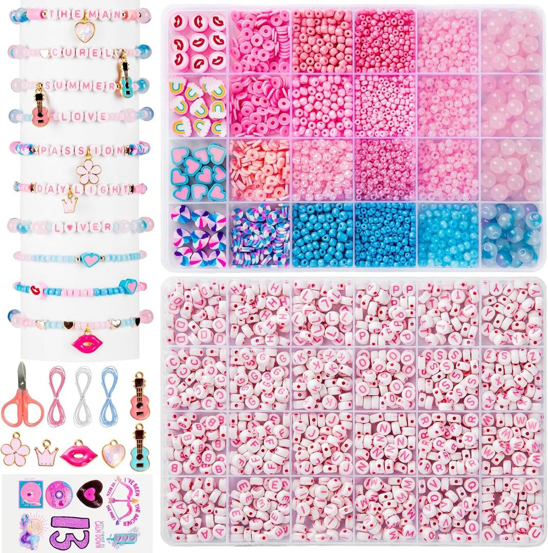 Goldwise Lover Themed Friendship Bracelet Kit for Fans, 2 Boxes Bracelet Making Kit with Clay, Glass, Seed Beads and Heart Charms, Inspired by 2019's Iconic Album, for Parties, Birthdays, and Gifts