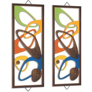 CroBlissful 2 Pcs Mid Century Wall Art Mid Century Modern Decor Elegance Wall Accents Wood Abstract Decor Geometric Panels for Interior Panel Wood Art for Home Living Room