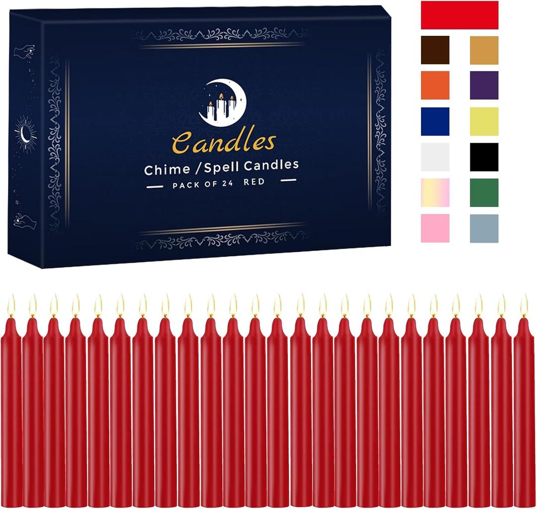 24 Pack Red Spell Chime Candles  Premium Mini Unscented Taper Candles for Rituals, Prayer, Birthdays, Meditation, Altar, Spells, Chime Candles - 4 Inch Tall - Ideal for Witches