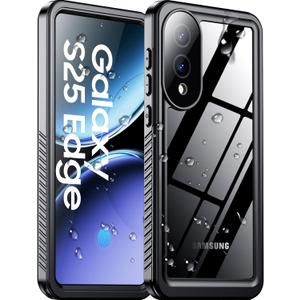 Temdan for Samsung Galaxy S25 Edge Case Waterproof, Built-in Lens & Screen Protector Military Grade Shockproof Dropproof IP68 Underwater Full Body Phone Case for Galaxy S25 Edge 6.7"-Black