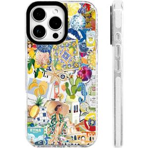 for iPhone 13 & iPhone 14 Case [Military-Grade Drop Protection/Luxurious Soft TPU Protective/Camera Protection/for Women & Girls]-Vibrant Sicilian Mediterranean Collage Art (YellowSun)