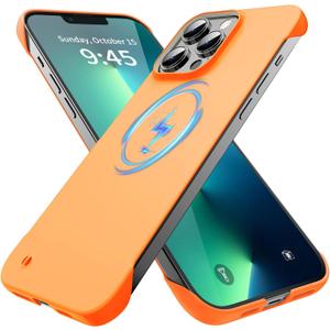 Magnetic Slim Case Fit for iPhone 13 Pro Max Phone Case 6.7"(2021) Ultra-Thin Lightweight Durable Frameless Matte Hard MagSafe Cover Case with Pull Ring Shockproof Non Slip Rope-Orange