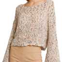 GORGLITTER Women's Plus Size Colorblock Crochet Sweater Cropped Hollow Out Long Sleeve Fall Trendy Fall Top