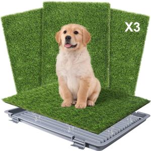 Product Image Dog Grass Pad with Tray: 3 Pack Grass Pee Pads for Dogs Potty for Puppy Training, Artificial Turf for Dogs with Collection Tray for Indoor /Outdoor /Patio /Balcony, 22"x18" Gray Tray 