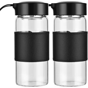 Small Glass Shaker Bottle, 2 Pack 16oz BPA Free Odorless Shaker Bottle with 304SS Mixing Ball and Removable Cleaning Brush for Fitness & Protein Shakes(Black-2Pack)