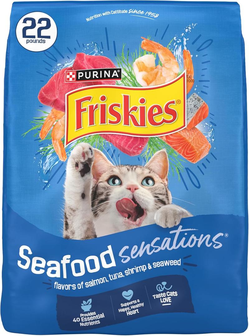 Purina Friskies Dry Cat Food Seafood Sensations With Salmon, Tuna, and Shrimp Flavors - 22 lb. Bag (22 Pound (Pack of 1))
