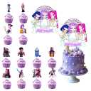 Cute Cartoon Happy Birthday Cake Toppers Set with 24Pcs Cupcake Toppers, 1Pcs Happy Birthday Cake Topper, Movies Themed Birthday Party Supplies, Perfect for Party Decorations