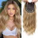 Wavy Hair Toppers for Women - 20" with Bangs, 6.5"x6.5" Base, Adds Volume to Thinning Hair (Blonde with Dark Root)