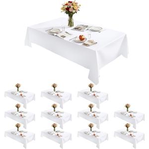 Rectangle Tablecloth 60" x 84", White Washable Polyester Table Cloth, Wipeable Table Cover for Dining, Wedding, Birthday, Party, Banquet Decor, 12 Pack
