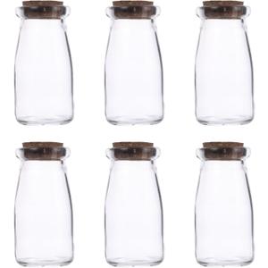 Set of 6 Mini Glass Pudding Jars with Cork Lids, 3.38 oz, Party Wedding Favor Storage Keepsake Containers, Honey Favor Jars, Small Milk Glass Bottle