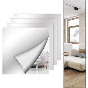 4 Pack Wall Mirror Full Length, 12 x 12 Inch Acrylic Mirror Tiles, Shatterproof Flexible Plastic Mirror Sheets for Bedroom Home Gym Door (12x12inchx4pack)