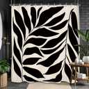 Abstract Black Leaves Shower Curtain 60Wx71L, Minimalist Aesthetic Shower Curtains for Bathroom Decor, Modern Neutral Contemporary Shower Curtain Set Home Decor 12 Pack Hooks
