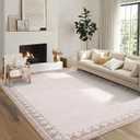 GarveeHome 8x10 Cross Bordered Living Room Rug Non Slip Neutral Carpet | Washable Low Pile Area Rugs for Bedroom Classroom Stain Resistant Geometric Soft Carpet for Home Office, Light Beige/Seashell