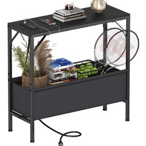 Skinny Console Table with Charging Station and Storage Basket, 31.5'' Couch Table Behind Sofa, Small Entryway Table, Narrow Sofa Table for Hallway, Foyer, Living Room, Black Skinny Console Table with Charging Station and Storage Basket, 31.5'' Couch Table Behind Sofa, Small Entryway Table, Narrow Sofa Table for Hallway, Foyer, Living Room, Black