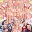 Lutoys Rose Gold Happy Birthday Party Decorations, Happy Birthday Banner, Rose Gold Foil Heart Star Confetti Balloons Curtain Backdrop Hanging Swirls Party Decor for Girls Women Princess