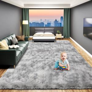 Fluffy Soft Area Rugs for Bedroom, 4X6 Indoor Modern Area Rugs Fluffy Living Room Carpets for Kids Bedroom Home Decor Nursery Rug, High Pile Soft Throw Rug, Anti-Skid, Tie-Dyed Light Grey (6' x 4' (Rectangular))