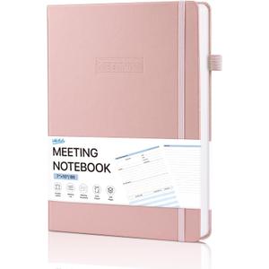 WEMATE Meeting Notebook for Work, Work Planner Notebook With Action Items, B5 Size Project Planner, Easily Take Meeting Notes & Keep Agendas on Track, Calender, Index Page, Inner Pocket, 710 Inch, Pink