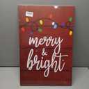 PHAMTE Merry And Bright Wall Art,Christmas Canvas Wall Art,Farmhouse Rustic Christmas Sign String Lights Red Festive Print Framed Canvas Painting Wall Art Home Room Bedroom Decor 16x24 Inch