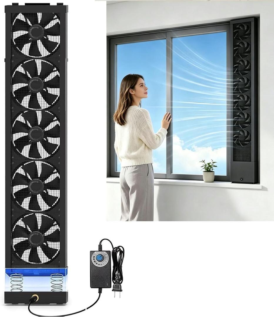 37.4-39.4 Inch Vertical Window Fan For Sliding Windows Stepless Speed Control (0-2800 Rpm) Window Exhaust Fan Waterproof Vertical Window Fan With Living Rooms Bedroom Attics Garages