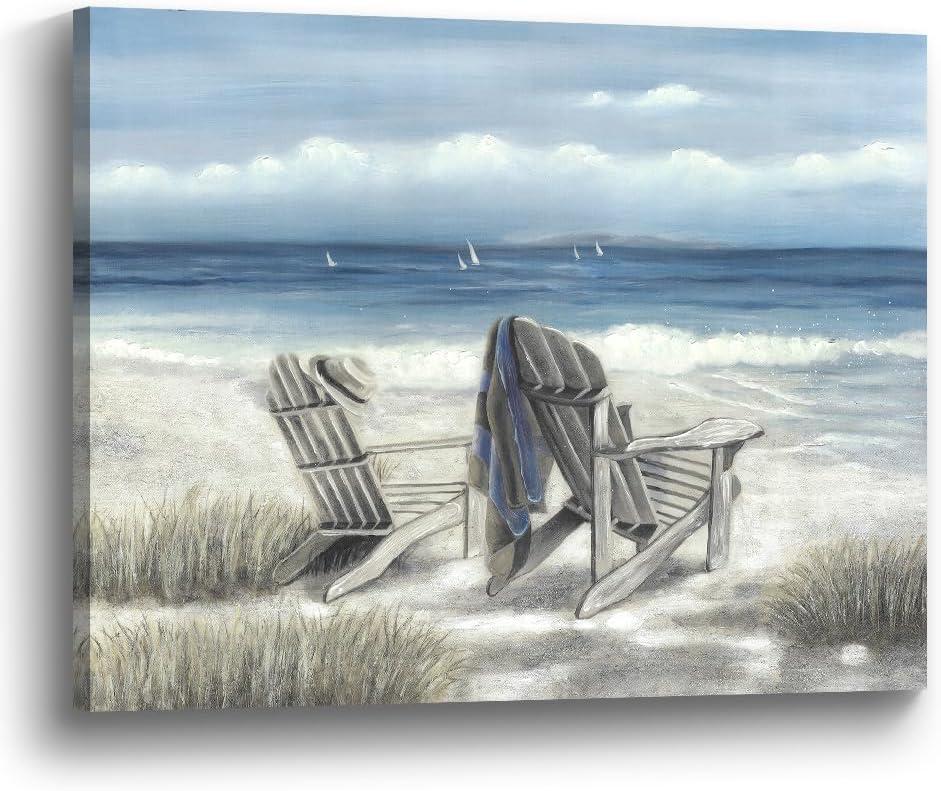 The Stream Design Coastal Beach Canvas Wall Art: Seascape Painting Blue Ocean Wave Picture Relaxing Tropical Sea Scene Print 24x18 Summer Landscape Artwork for Bedroom Living Room