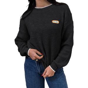 Saodimallsu Womens Sweaters Crew Neck Long Sleeve Knit Contrast Piping Stripe Lightweight Casual Fall Pullover Tops 2025 (Small, Black)
