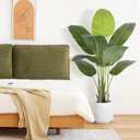 Artificial Bird of Paradise Plant 4Ft Tall Fake Tropical Palm Tree Large Fake Plants with 9 Silk Banana Leaves Faux Plant Indoor Decor Trees with White Pot for Home Bedroom Living Room Office2pcs