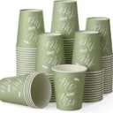 Fulmoon 100 Pcs Sage Green Paper Cups 9 oz Cup Disposable Mr and Mrs Paper Cups Wedding Bridal Shower Coffee Cups Birthday Beverage Drinking Cups Bulk for St Patricks Tea Party Picnic Business Supply