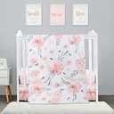 PINNKKU 3-Piece Crib Bedding Set for Boy Girls, Includes Crib Skirt, Blanket, Sheet, Baby Bedding, Floral, Mini Size