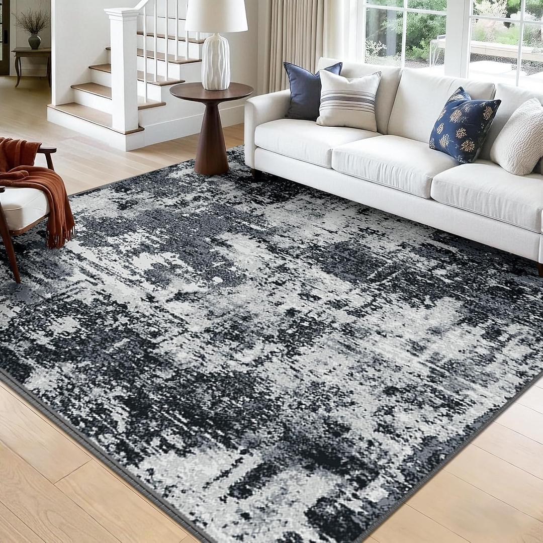 RELEANY Washable Square 9'x9' Area Rug for Living Room Black White