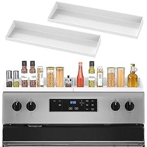 30" Magnetic Stove Top Shelf Spice Rack,2 Pack 15" kitchen Seasoning Organizers Storage Gadgets Spice Rack Over The Stove Shelf Metal (White-2 Pack 15")