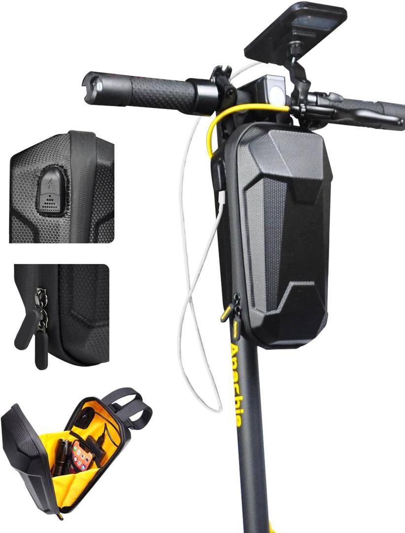 Scooter Storage Bag with USB Charging Port, Electric Scooter Handlebar Bags for Escooter, Electric Bike, Ebike (Standard-long Straps)