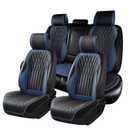 BWTJF Leather Car Seat Covers Full Set, Fit for Suvs,Vans,Trucks Automotive Vehicle,Faux Leather Cushion Covers for 5 Passenger Cars (Black&Navy)