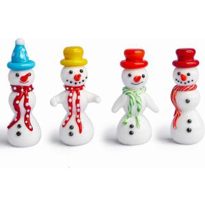 HDCRYSTALGIFTS Set 4 Blown Glass Snowman Figurine Collectibles 2.5&#39;&#39; Handmade Mini Christmas Figurines Decorations Snowman Decor Ornaments Centerpiece - Winter