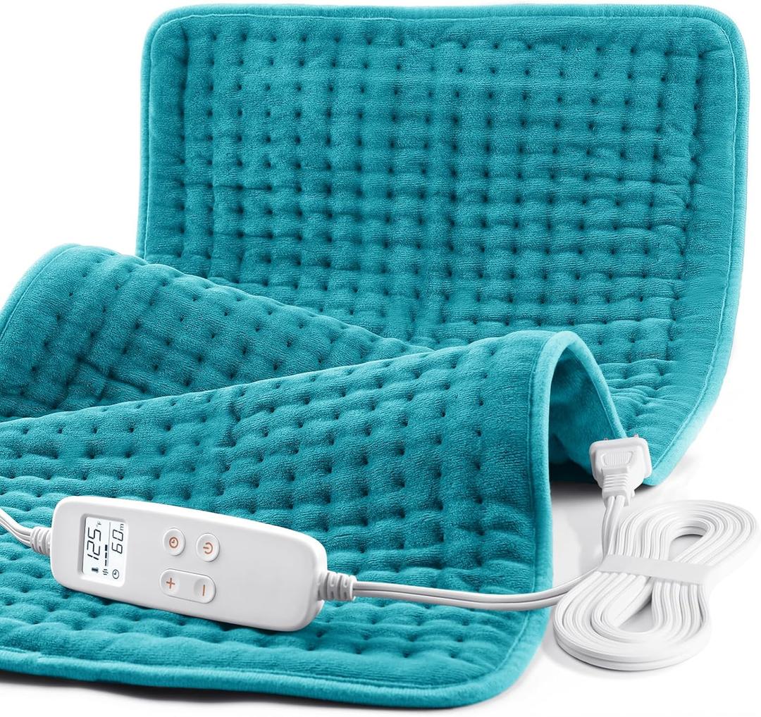 Heating Pad for Back Pain and Cramp Relief, Extra Large 17" x 33" Size Electric Heating Pad for Shoulder Neck Pain with 6 Temperature Level and 6 Timer Settings Auto Shut Off (Pale Blue)