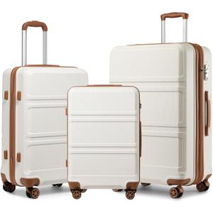 Kono 3 Piece Luggage Sets Expandable(only 28") Lightweight with Spinner Wheels TSA Lock Hardside Travel Rolling Suitcases 20in 24in 28in Carry on Cream White