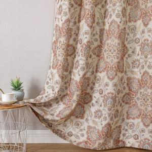Central Park Floral Vintage Medallion Print Curtain Panel Linen Blended Botanical Print Window Drapery with Grommet Top for Bedroom, Living Room, Gold/Red, 54"x84"x2