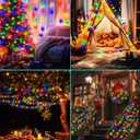 Christmas Snowflake String Lights Outdoor, 100 LED 49FT Icicle Lights Waterproof with 8 Modes Timer Xmas Decorations, Plug in Fairy Lights for Curtain, Eaves, Window, Tree, Garden, Yard- Multicolor
