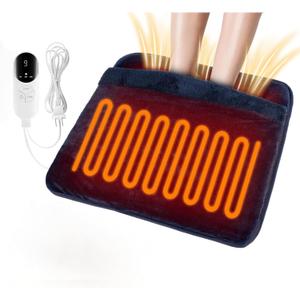 Electric Heated Foot Warmer for Feet, Double Sided Feet Warmer Foot Heating Pad with 9 Levels Temp and 3 Timers, Foot Warmers for Bed, Under Desk, Office, Birthday Gifts for Women Men(Navy)