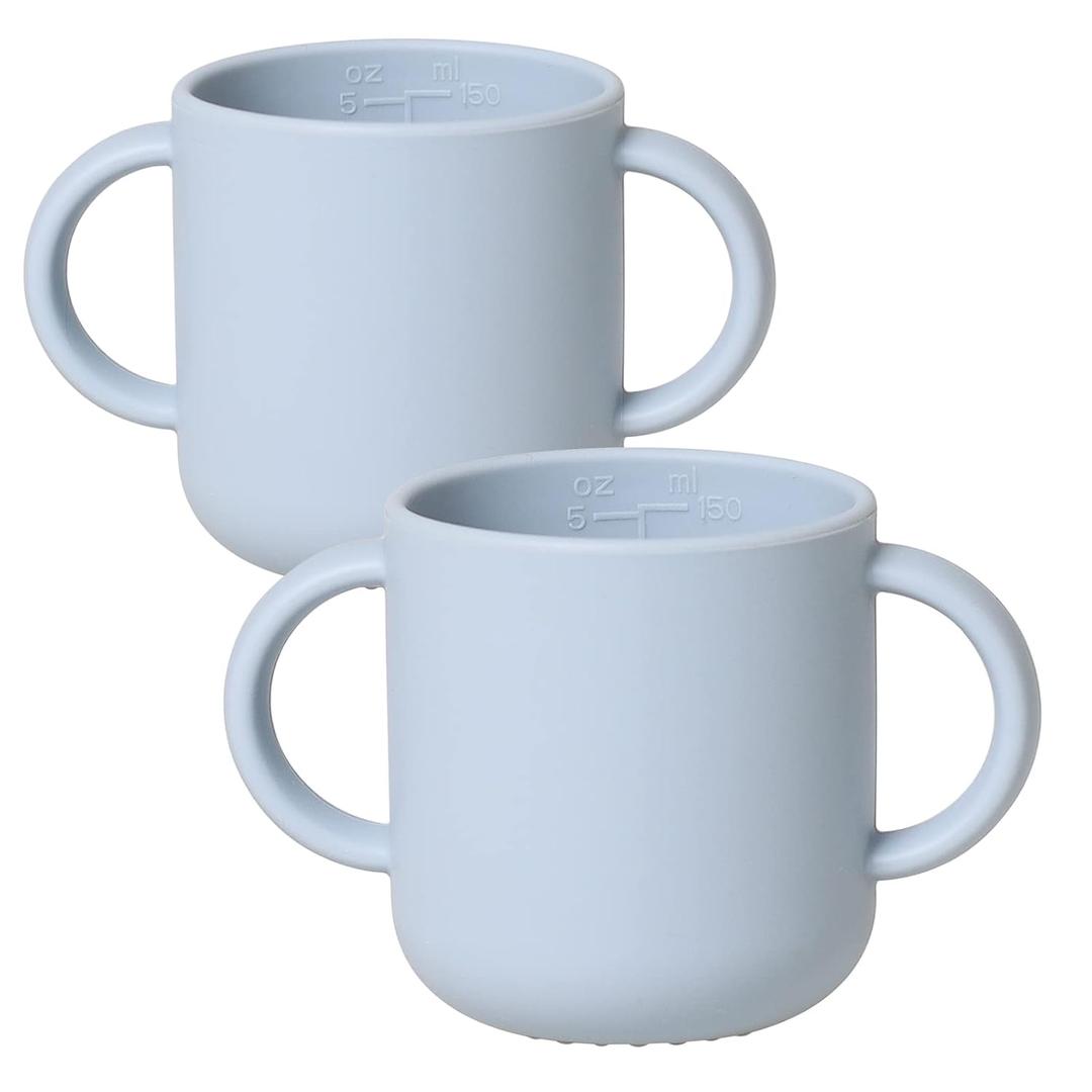 ROCCED Silicone Tiny Cups for Baby Silicone Baby Drinking Cups with 2 Handles, Toddler Training Cup Easy Grip for 6 Months+ 150ml/5oz 2 Pics-Deep Sky