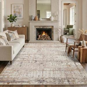 Area Rugs, Washable Beige Abstract Neutral Rug for Living Room | Modern,Machine Washable,Soft,Non-Slip,Large Rug,Stain Resistant Low Pile Carpet for Office Dining Room Kitchen Home Deco, Size: 6' x 9' (Rectangular)