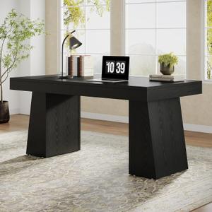Tribesigns 55" Executive Desk, Wooden Office Desk with Double Pedestal, Modern Simple Computer Writing Table for Home Office, Black, 55.1" W x 27.5" L x 29.5" H