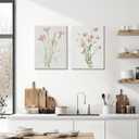 Boho Botanical Wall Art Set of 2, Framed Pink Watercolor Wildflowers Canvas Prints, Modern Floral Painting Posters, Nature-Inspired Wall Decor for Living Room, Dining Room, Kitchen, Girls Room, 12X16IN