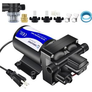 Water Pressure Booster Pump, 110V AC Water Diaphragm Pump, 5.5GPM 75PSI with Power Plug, Self Priming RV Water Pump for Home Kitchen Bathroom RV Marine Yacht Garden Hose Black