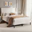 Casaottima Queen Bed Frame with Upholstered Headboard, Velvet Platform Bed Frame Wingback with Strong Wooden Slats Support, No Boxing Spring Needed, Noise Free (Beige, Queen)