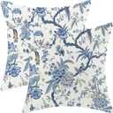 Chinoiserie Spring Pillow Covers 22x22 Set of 2, Vintage Blue Birds Flowers Farmhouse Decorations Throw Pillow Covers Blue and White Outdoor Decorative Linen Cushion Case for Couch Sofa Home