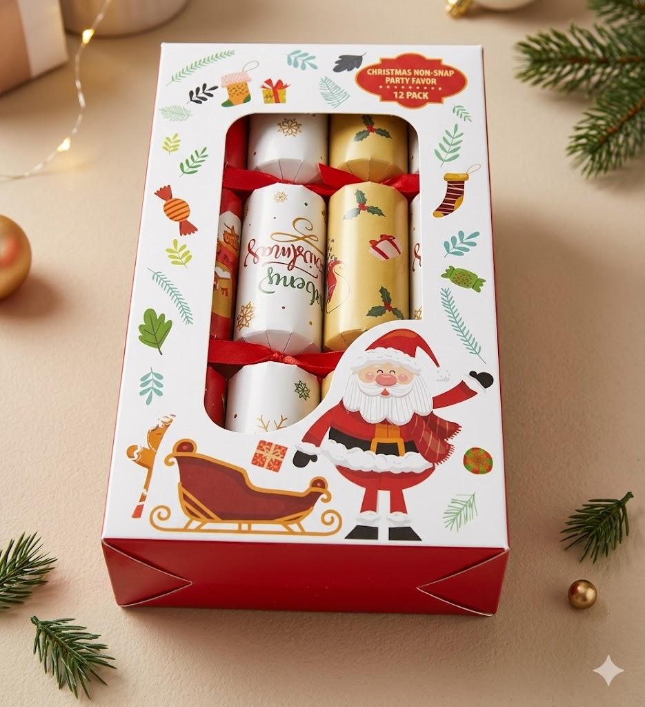 12 Pack Christmas Non-Snap Party Favor, Red & Green Snowflake Party Table Favor Includes Party Hat, Jokes & Gifts, Xmas Gifts Prizes for Christmas Holiday Dinner Traditions Supplies