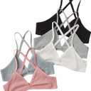 COZYEASE Women's 5 Piece Solid Ribbed Knit Criss Cross Wireless Bralettes Underwear (3X-Large, Multicolor)