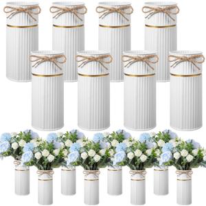 Mimorou 8 Pcs 7.48 Inch Wedding Vases for Centerpieces Mason Jars with Twine Bow Galvanized Metal Flower Vase Rustic Vintage Farmhouse TinBucket for Wedding Home Table (White)