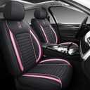 LK Full Set Car Seat Covers for Front Seats and Rear Seats, Luxury PU Leather Car Seat Pads Protectors Waterproof for Most Sedan SUV (Black&PINK02)