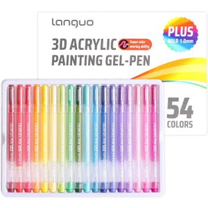 languo Acrylic Gel Pens for Coloring, 54 Colors Set 3D Acrylic Paint Pens with 1mm Bullet Tip for Adult Coloring, Gel Pens for Black Paper, Rock, Glass, Fabric, DIY and Art Crafts Supplies